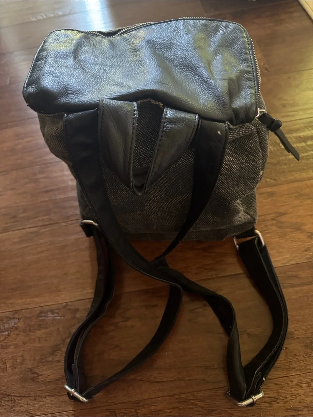 Toms Gray Canvas and Black Leather Backpack - Stylish Everyday Bag